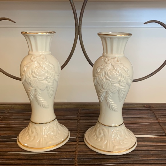 Set Candle holders Lenox made in USA. Beautiful design with rose, bow and sprigs - Picture 1 of 4